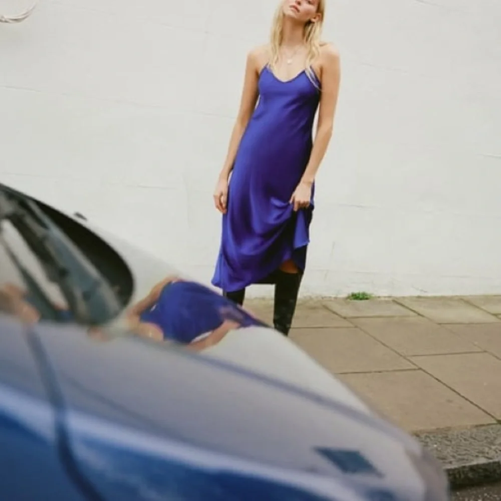 Zara Blogger Fave Satin Effect Blue Midi Maxi Cross Back Dress - Picture 5 of 12